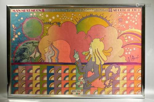 Peter Max 1969 Signed Litho Man Must Moon