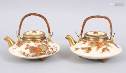 TWO GOOD JAPANESE MEIJI PERIOD SATSUMA TEA POT / TEA KETTLE, both pots decorated with scnens of