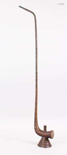 A GOOD 19TH / 20TH CENTURY CHINESE BRONZE OPIUM PIPE IN THE FORM OF BAMBOO, The body with engraved