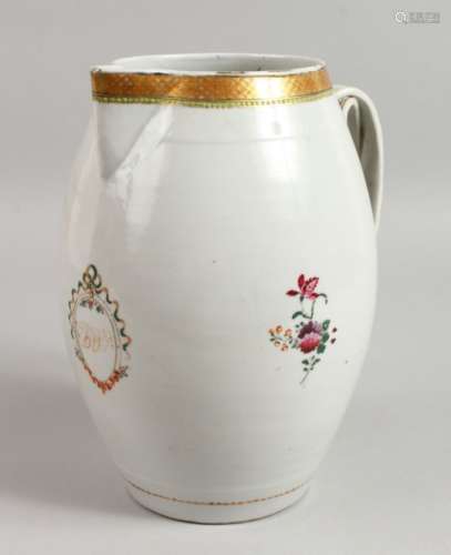 A LARGE 18TH CENTURY CHINESE QIANLONG PORCELAIN SPARROW BEAK JUG crested with flowers and entwined