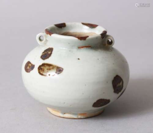 A CHINESE SONG / YUAN DYNASTY QINBAI GLAZED POTTERY JAR, the little jar with twin handles and