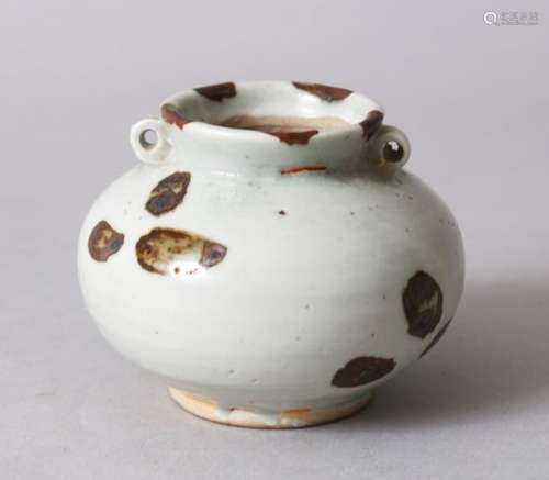 A CHINESE SONG / YUAN DYNASTY QINBAI GLAZED POTTERY JAR, the little jar with twin handles and