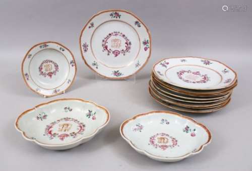 A PART SET OF 18TH CENTURY CHINESE QIANLONG FAMILLE ROSE PORCELAIN DINNER SERVICE, consisting of