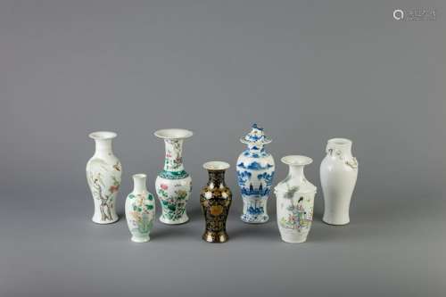 A collection of seven Chinese vases with different