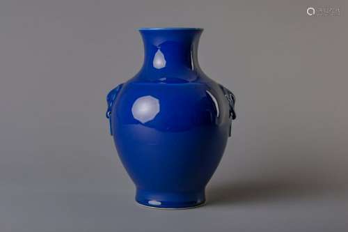 A Chinese monochrome blue hu vase, Qianlong mark,