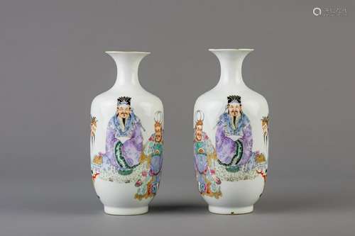 A pair of Chinese famille rose vases, Qianlong mark,