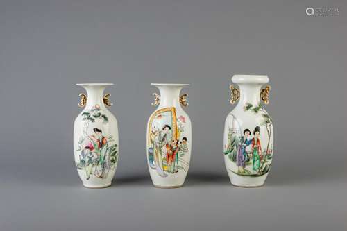 Three Chinese famille rose vases, 19th/20th C.