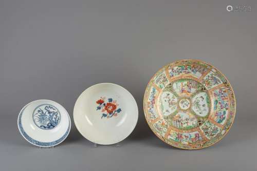 A Chinese Canton famille rose bowl, an Imari style bowl