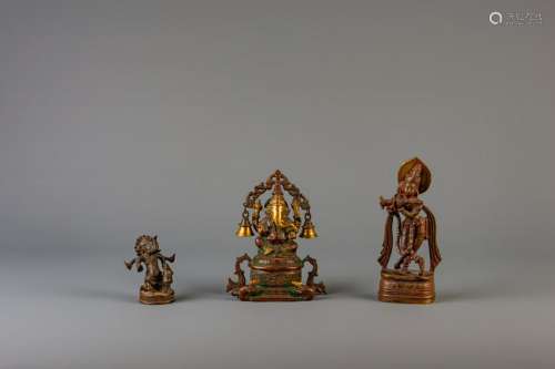 Three Indian bronze figures depicting Ganesha and