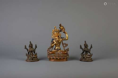 Three Chinese bronze figures of Buddha, 19th/20th C.