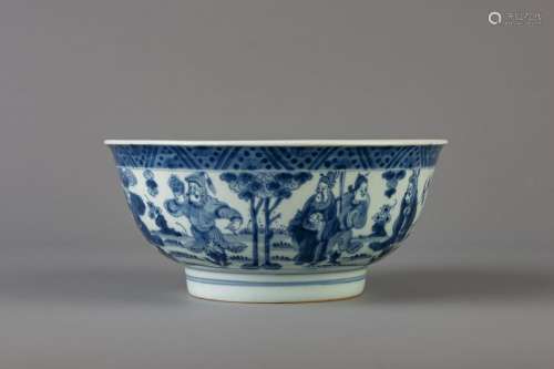 A Chinese blue and white bowl with figurative design