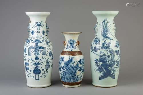 Three Chinese blue and white vases, 19th/20th C.