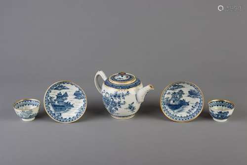 A Chinese blue, white and gilt teapot and cover and a