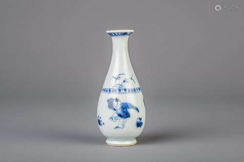 A Chinese blue and white vase with boys in a garden,