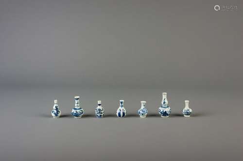 Seven Chinese blue and white doll's house miniature