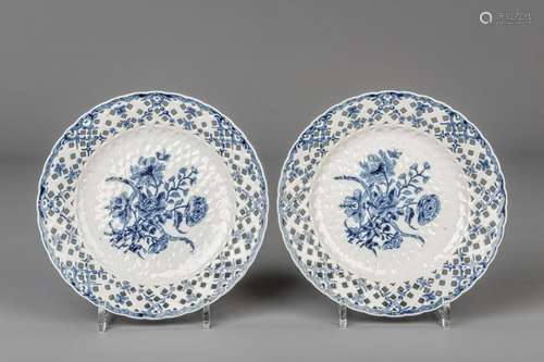 A pair of Chinese blue and white open worked Worcester