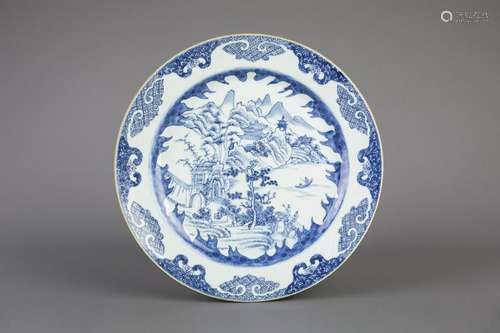 A Chinese blue and white 'Master of the Rock' dish,