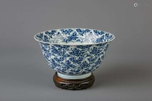 A Chinese blue and white bowl with floral design,