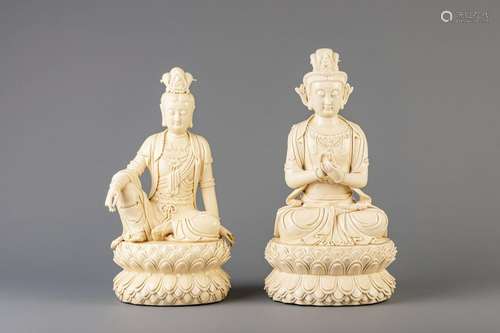 Two Chinese blanc de Chine figures, 20th C.