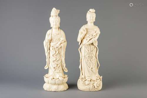 Two Chinese blanc de Chine figures, 20th C.