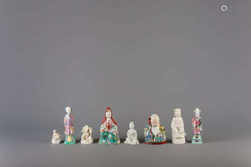 Six Chinese famille rose and blanc de Chine figures and