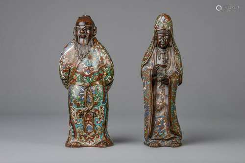 Two Japanese bronze and cloisonne enamel figures, one