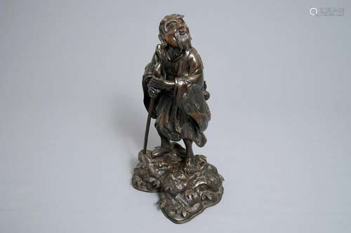 A Japanse bronze figure of a scholar or sage, Edo/Meiji