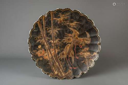 A massive Japanese lacquered porcelain dish, Arita,