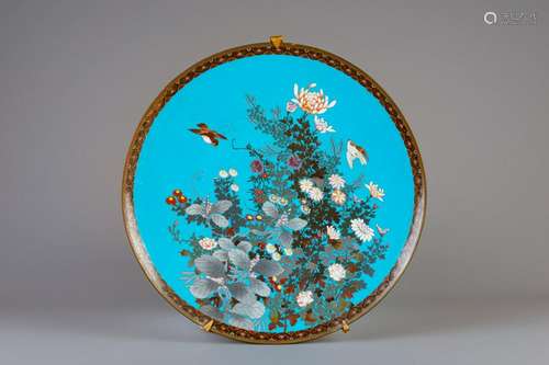 An impressive Japanese cloisonne charger with two birds