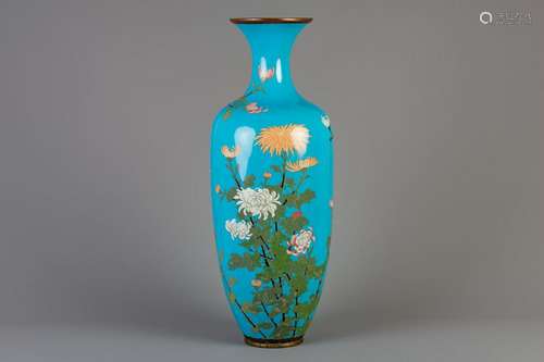 An impressive Japanese cloisonne vase with blossoming