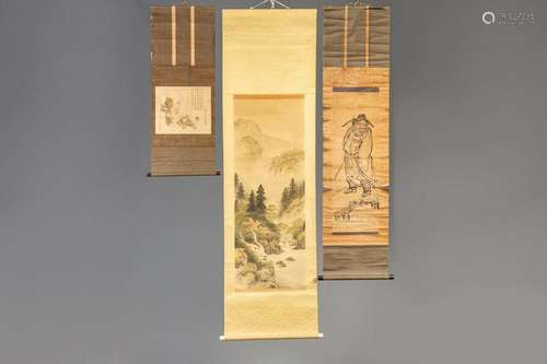 Three Japanese scroll paintings, signed, 19th/20th C.