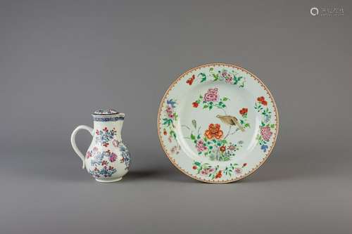 A Chinese famille rose charger and a jug and cover with