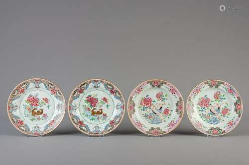 Two pairs of Chinese famille rose plates with