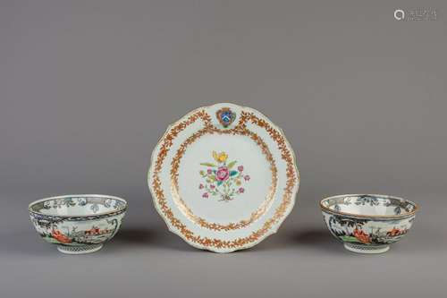 A pair of Chinese Dutch decorated Amsterdams bont bowls