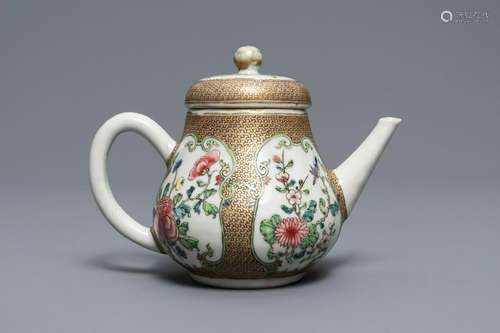 A Chinese famille rose teapot and cover with floral