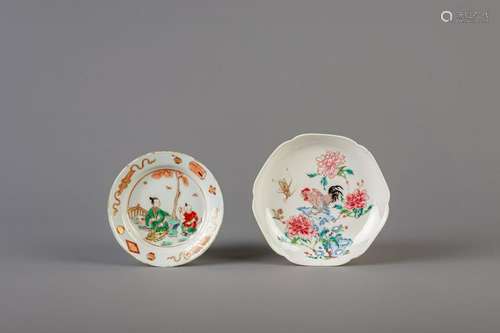 A Chinese famille rose saucer and a famille verte