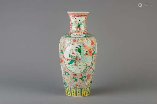 A Chinese famille verte baluster shaped vase with