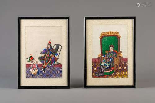 A pair of fine Chinese rice paper paintings, Canton,