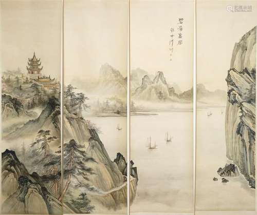 Four Chinese scroll paintings forming a large