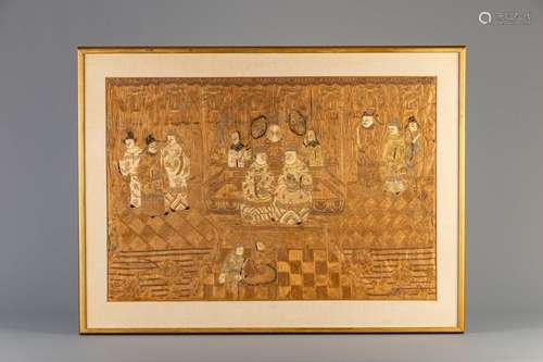 A framed Chinese silk embroidery with figurative