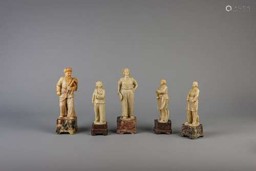 Five Chinese soapstone figures, Cultural Revolution,