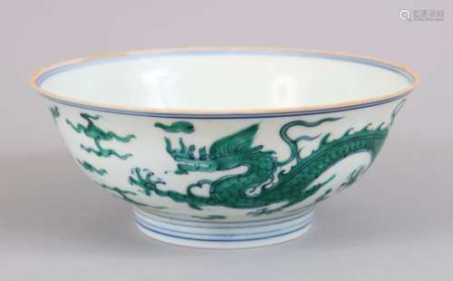 A GOOD CHINESE MING STYLE FAMILLE VERTE PORCELAIN DRAGON BOWL, the body and interior of the bowl