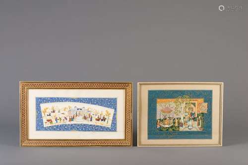 Two Persian miniature paintings on silk and ivory,