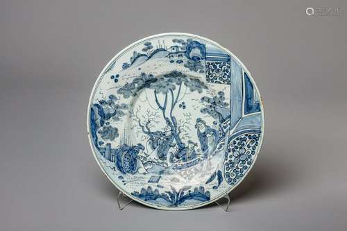 A Dutch Delft blue and white chinoiserie dish by Gerrit