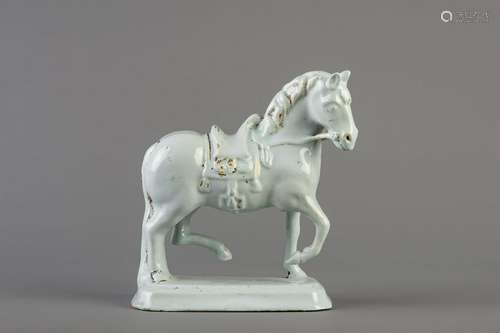 A large Dutch Delft white model of a standing horse,