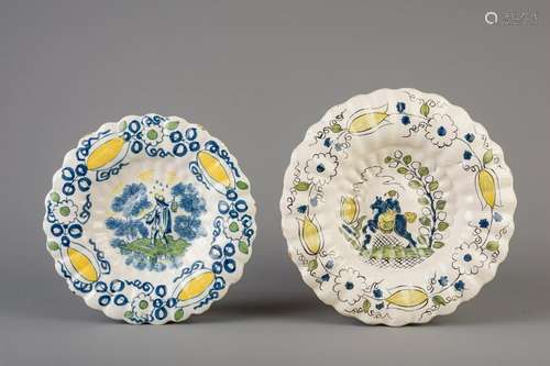 Two Dutch Delft polychrome gadrooned dishes, late 17th