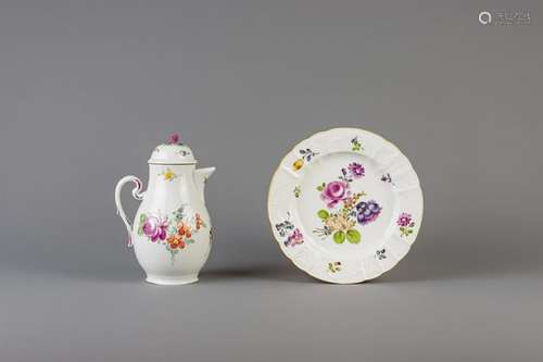 A German Volkstedt porcelain coffee pot and a French