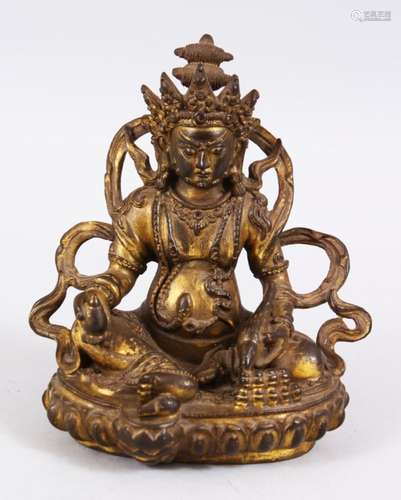 A 19TH / 20TH CENTURY SINO TIBETAN GILT BRONZE BUDDHA, The buddha with intertwined ribbon, holding a