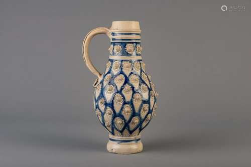 A large German stoneware jug, Westerwald, 17th C.