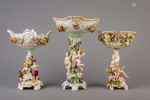 Three polychrome decorated Saxon porcelain